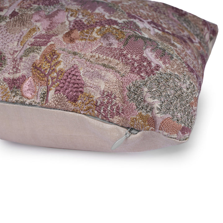 Bloom Florale Silk Embroidered Cushion Cover (12 inch x 18 inch) - KHAABKA