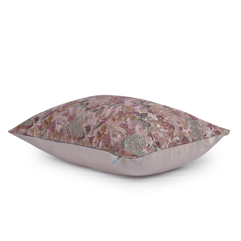 Bloom Florale Silk Embroidered Cushion Cover (12 inch x 18 inch) - KHAABKA
