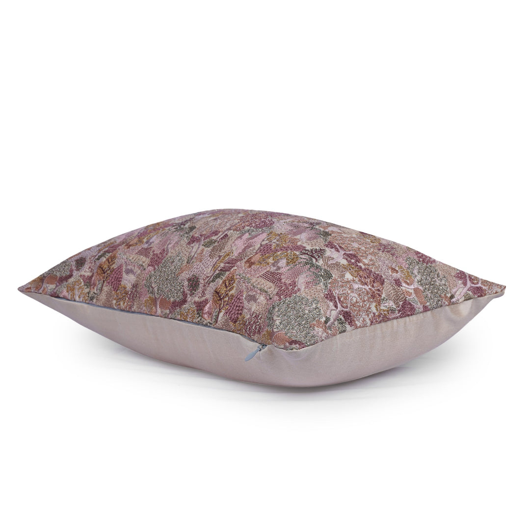 Bloom Florale Silk Embroidered Cushion Cover (12 inch x 18 inch) - KHAABKA