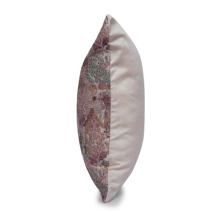 Bloom Florale Silk Embroidered Cushion Cover (12 inch x 18 inch) - KHAABKA