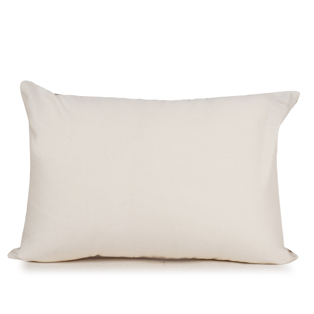 Chocolate Solace Raw Silk Embroidered Cushion Cover (12 inch x 18 inch) - KHAABKA