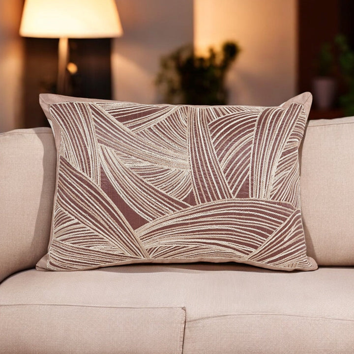 Chocolate Solace Raw Silk Embroidered Cushion Cover (12 inch x 18 inch) - KHAABKA