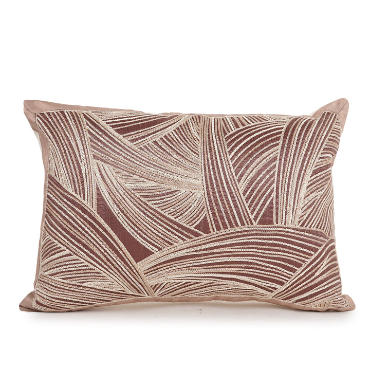 Chocolate Solace Raw Silk Embroidered Cushion Cover (12 inch x 18 inch) - KHAABKA
