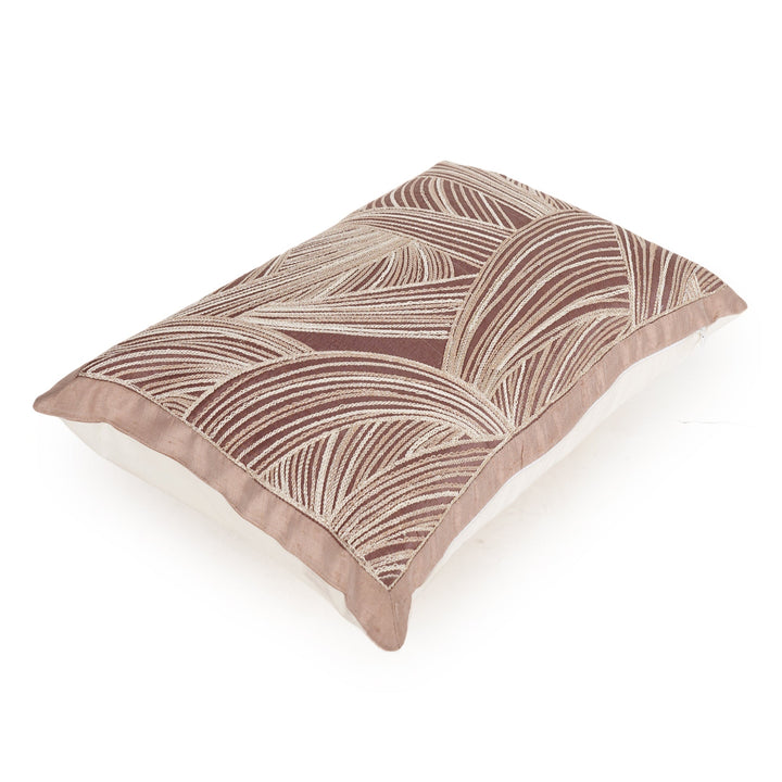 Chocolate Solace Raw Silk Embroidered Cushion Cover (12 inch x 18 inch) - KHAABKA