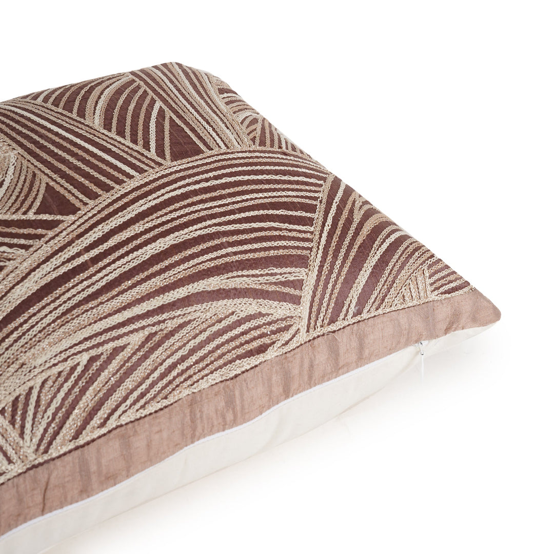 Chocolate Solace Raw Silk Embroidered Cushion Cover (12 inch x 18 inch) - KHAABKA