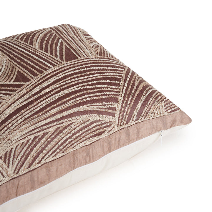 Chocolate Solace Raw Silk Embroidered Cushion Cover (12 inch x 18 inch) - KHAABKA