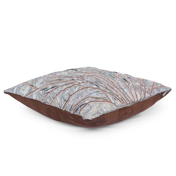 Chrysalis Grey Satin Embroidered Cushion Cover (16 inch x 16 inch) - KHAABKA