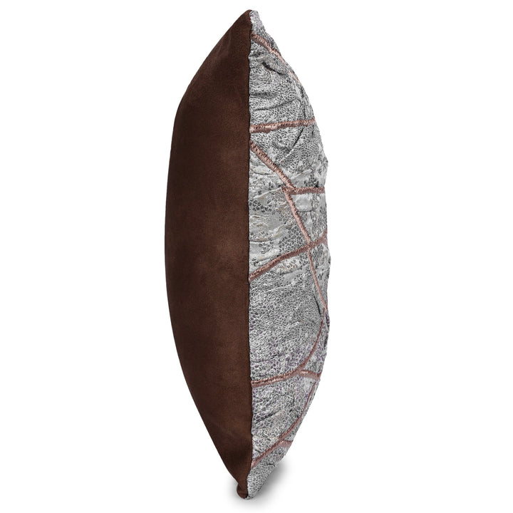 Chrysalis Grey Satin Embroidered Cushion Cover (16 inch x 16 inch) - KHAABKA