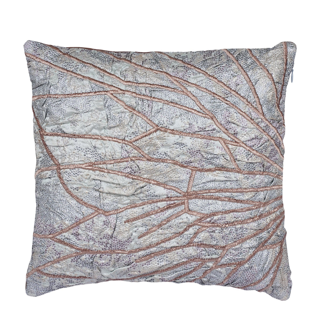 Chrysalis Grey Satin Embroidered Cushion Cover (16 inch x 16 inch) - KHAABKA