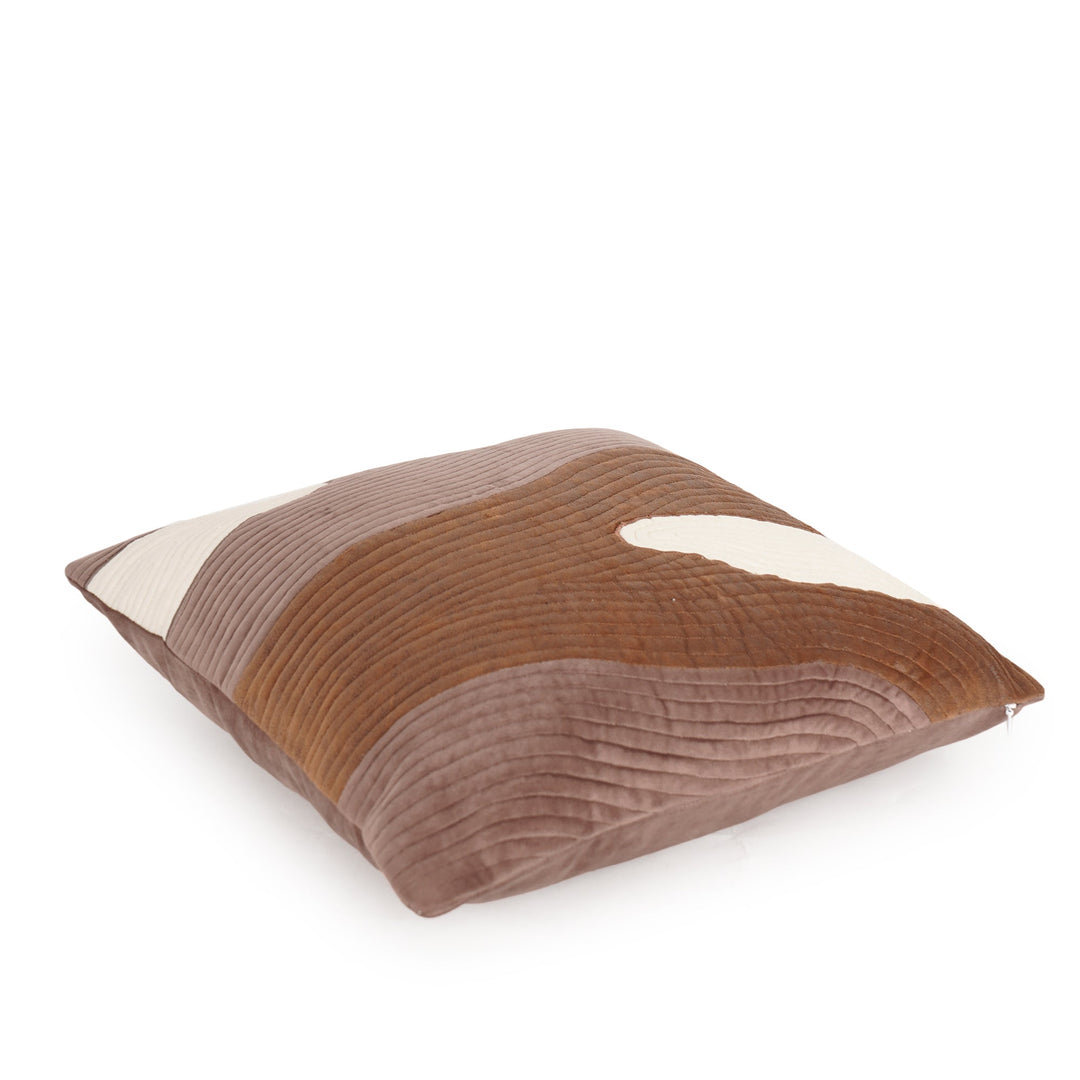 Cinnamon Quilted Wave Embroidered Cushion Cover (16 inch x 16 inch) - KHAABKA