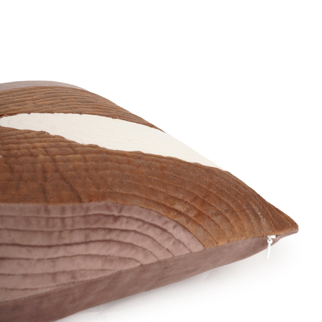 Cinnamon Quilted Wave Embroidered Cushion Cover (16 inch x 16 inch) - KHAABKA
