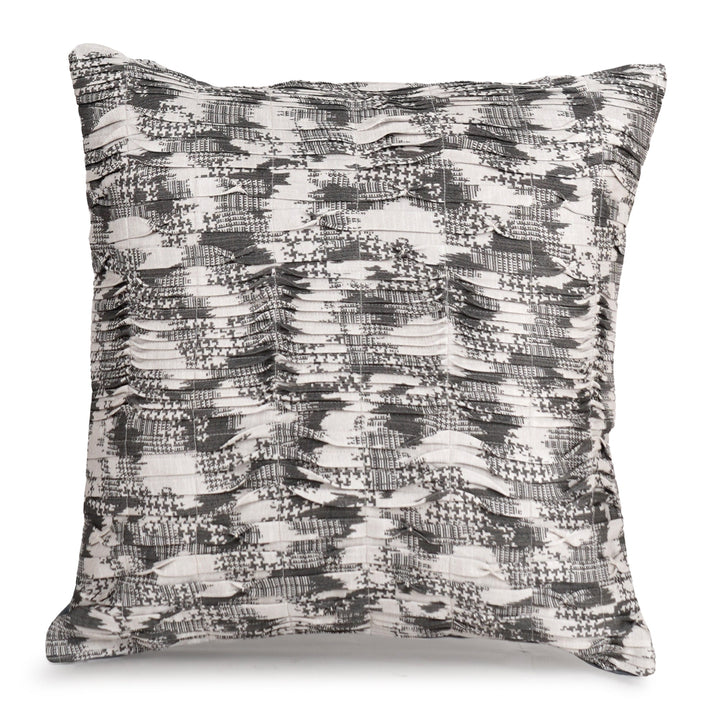 Cream Ash Printed Pintuck Embroidered Cushion Cover (16 inch x 16 inch) - KHAABKA