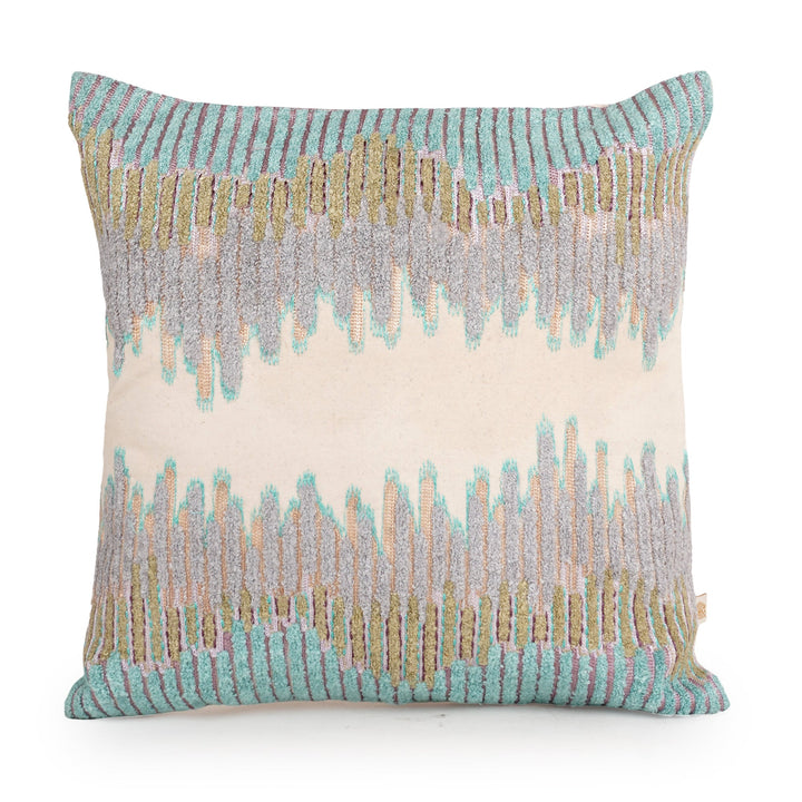 Cream Breeze Linen Towel Embroidered Cushion Cover (16 inch x 16 inch) - KHAABKA