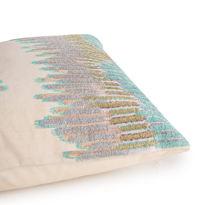 Cream Breeze Linen Towel Embroidered Cushion Cover (16 inch x 16 inch) - KHAABKA