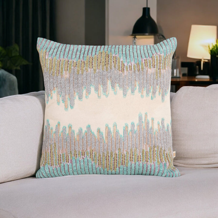 Cream Breeze Linen Towel Embroidered Cushion Cover (16 inch x 16 inch) - KHAABKA