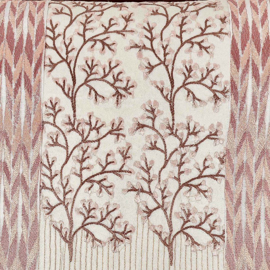 Fursat Ivory Orchard Embroidered Cushion Cover (16 inch x 16 inch) - KHAABKA