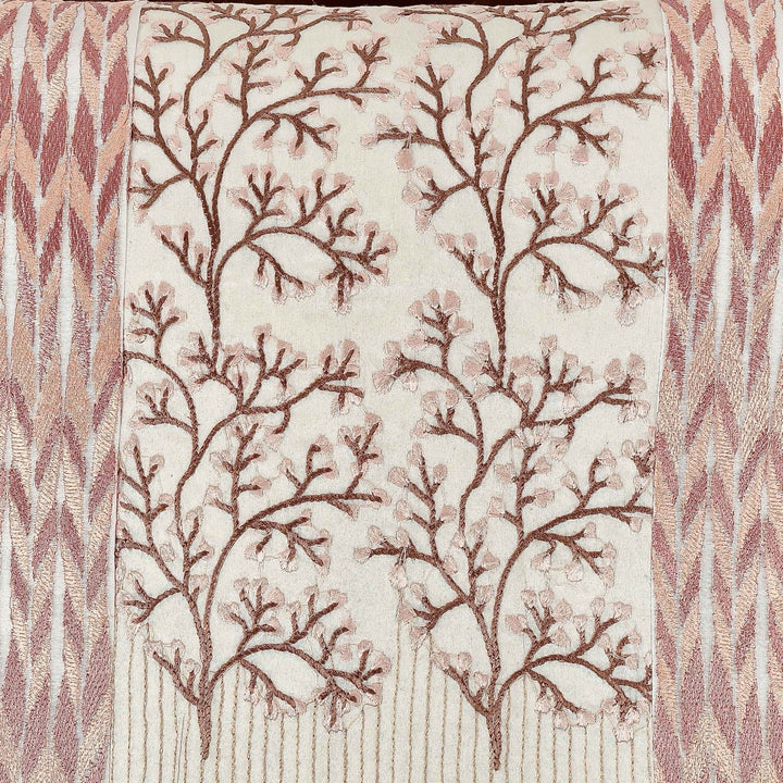 Fursat Ivory Orchard Embroidered Cushion Cover (16 inch x 16 inch) - KHAABKA