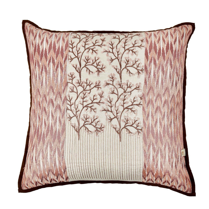Fursat Ivory Orchard Embroidered Cushion Cover (16 inch x 16 inch) - KHAABKA