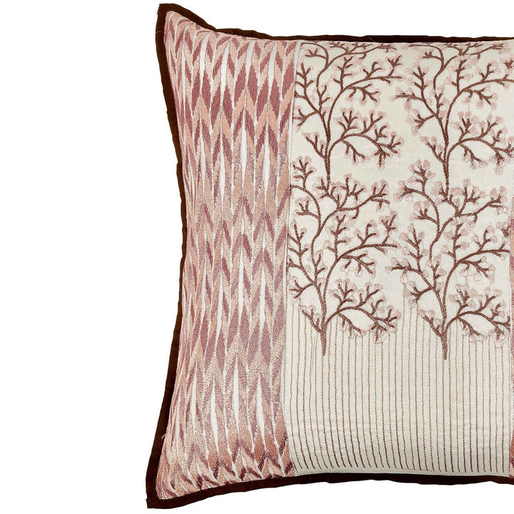 Fursat Ivory Orchard Embroidered Cushion Cover (16 inch x 16 inch) - KHAABKA