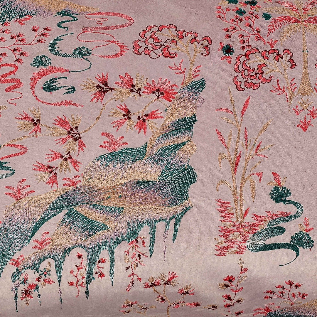 Fursat Lavender Velvet Tranquil Embroidered Cushion Cover (12 inch x 18 inch) - KHAABKA