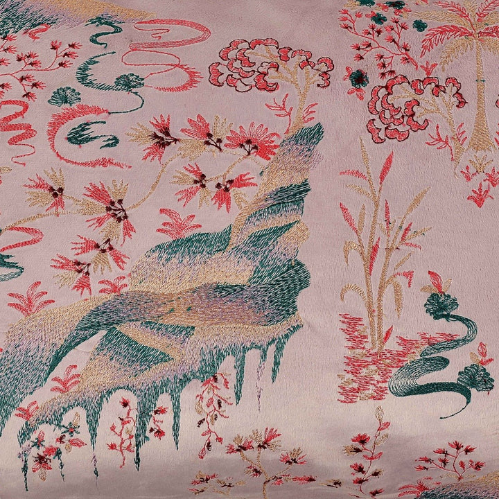 Fursat Lavender Velvet Tranquil Embroidered Cushion Cover (12 inch x 18 inch) - KHAABKA