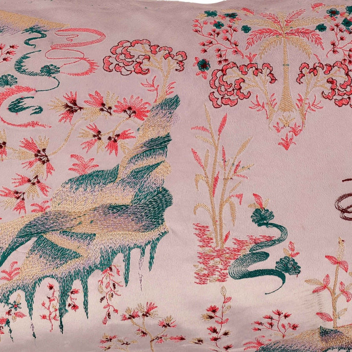 Fursat Lavender Velvet Tranquil Embroidered Cushion Cover (12 inch x 18 inch) - KHAABKA