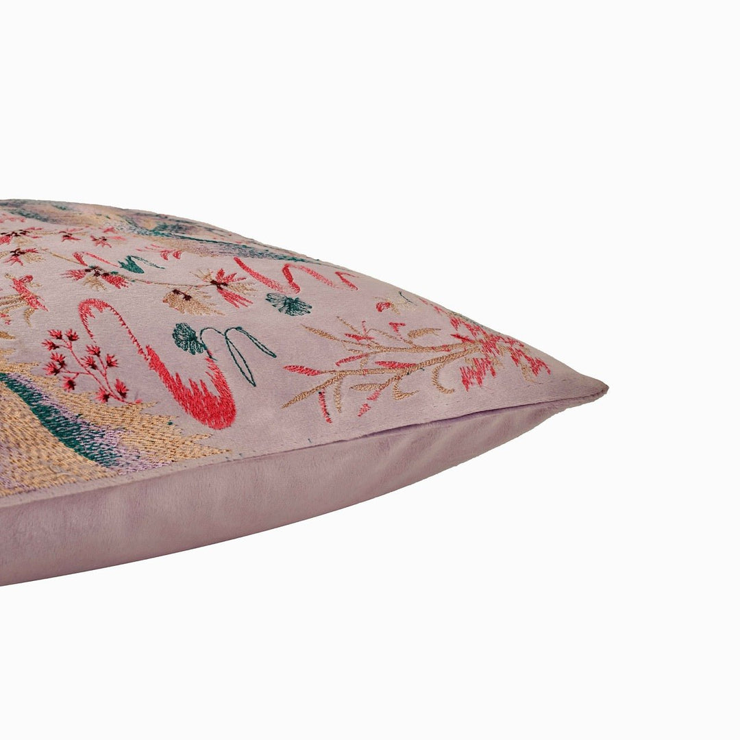 Fursat Lavender Velvet Tranquil Embroidered Cushion Cover (12 inch x 18 inch) - KHAABKA