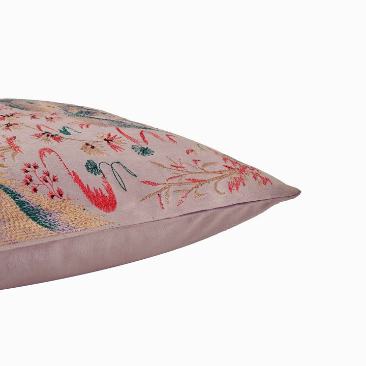 Fursat Lavender Velvet Tranquil Embroidered Cushion Cover (12 inch x 18 inch) - KHAABKA