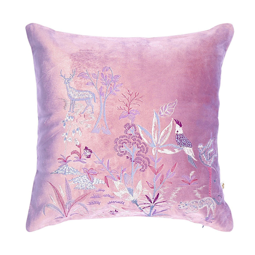 Gul Flora and Fauna Velvet Embroidered Cushion Cover (16 inch x 16 inch) - KHAABKA