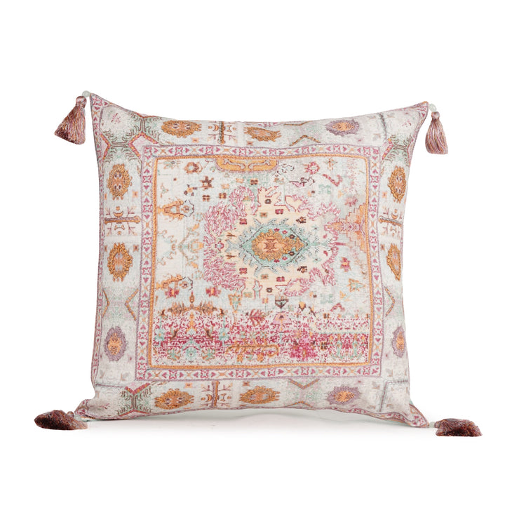 Ikat Illusion Chanderi Embroidered Cushion Cover (16 inch x 16 inch) - KHAABKA