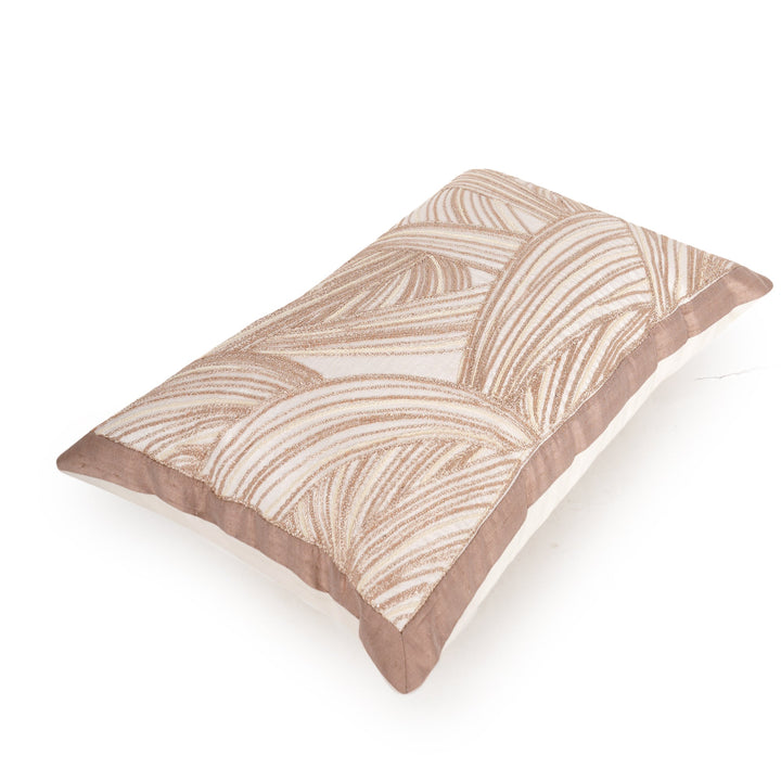 Ivory Solace Raw Silk Embroidered Cushion Cover (12 inch x 18 inch) - KHAABKA