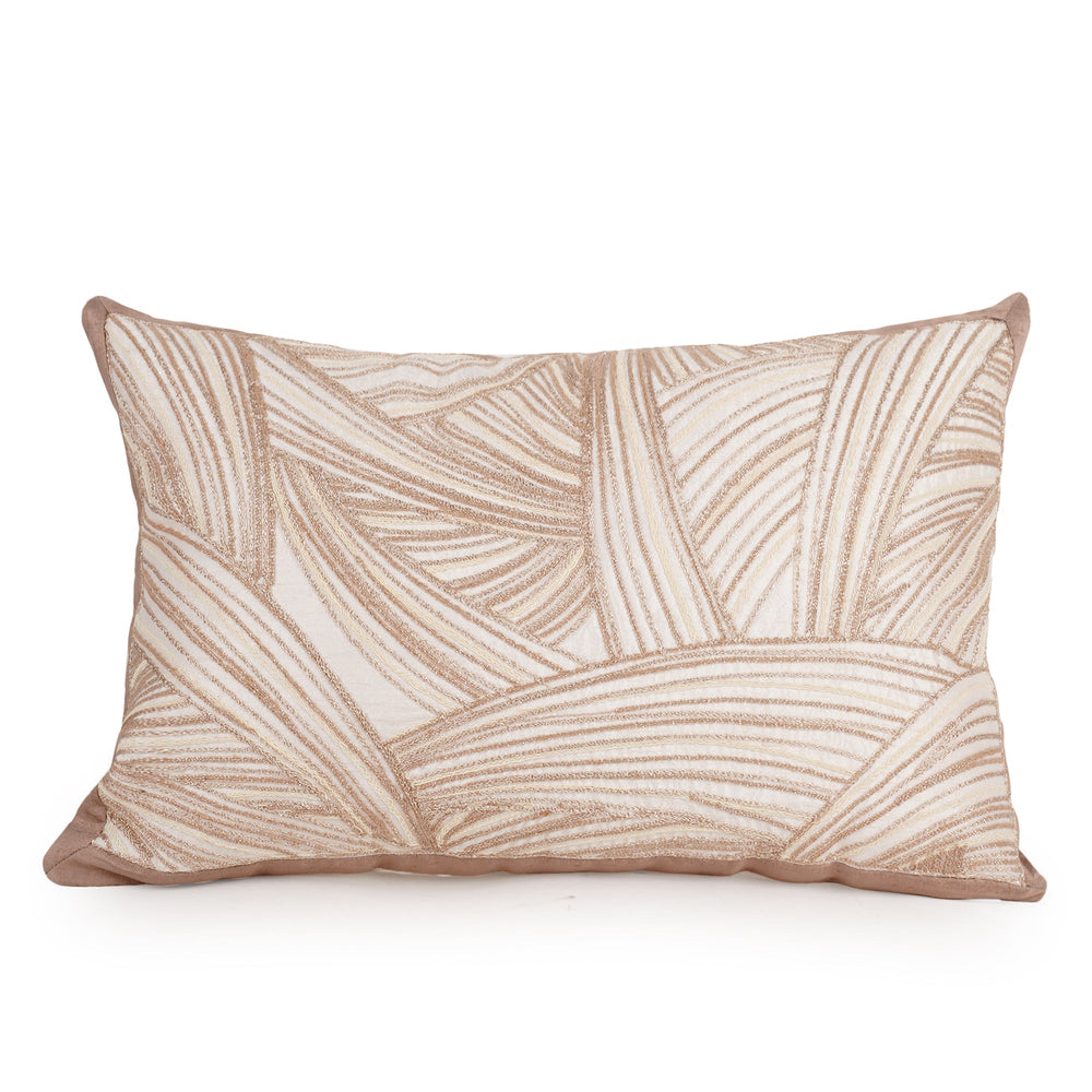 Ivory Solace Raw Silk Embroidered Cushion Cover (12 inch x 18 inch) - KHAABKA