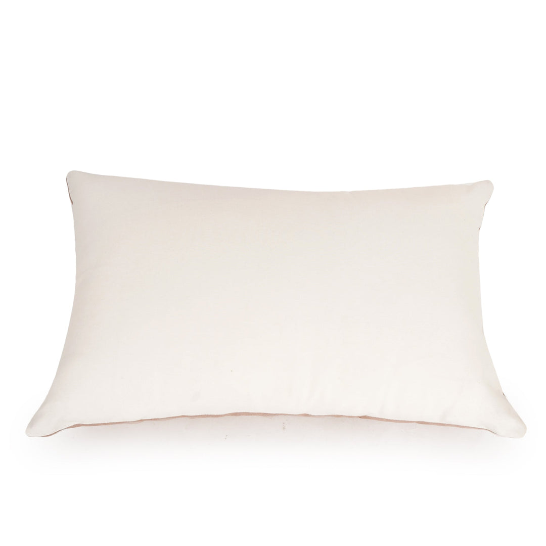 Ivory Solace Raw Silk Embroidered Cushion Cover (12 inch x 18 inch) - KHAABKA