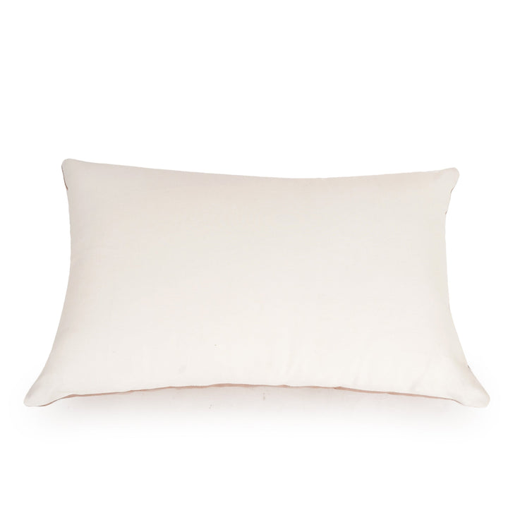 Ivory Solace Raw Silk Embroidered Cushion Cover (12 inch x 18 inch) - KHAABKA