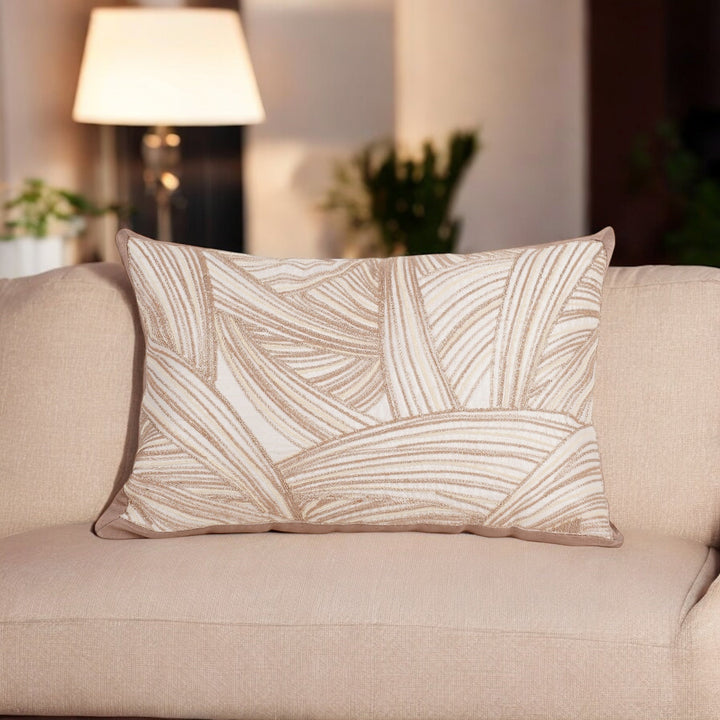 Ivory Solace Raw Silk Embroidered Cushion Cover (12 inch x 18 inch) - KHAABKA