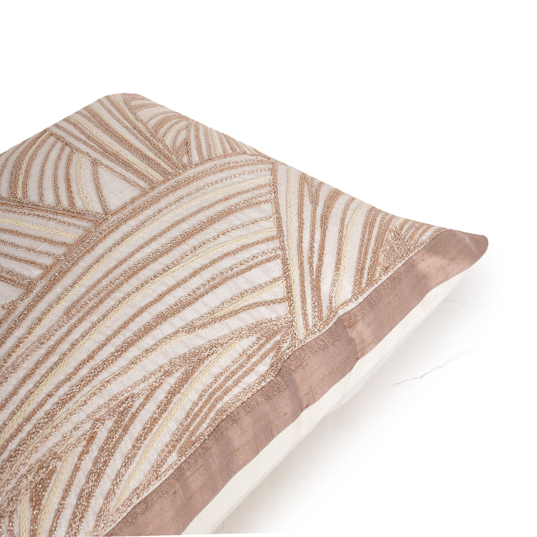 Ivory Solace Raw Silk Embroidered Cushion Cover (12 inch x 18 inch) - KHAABKA