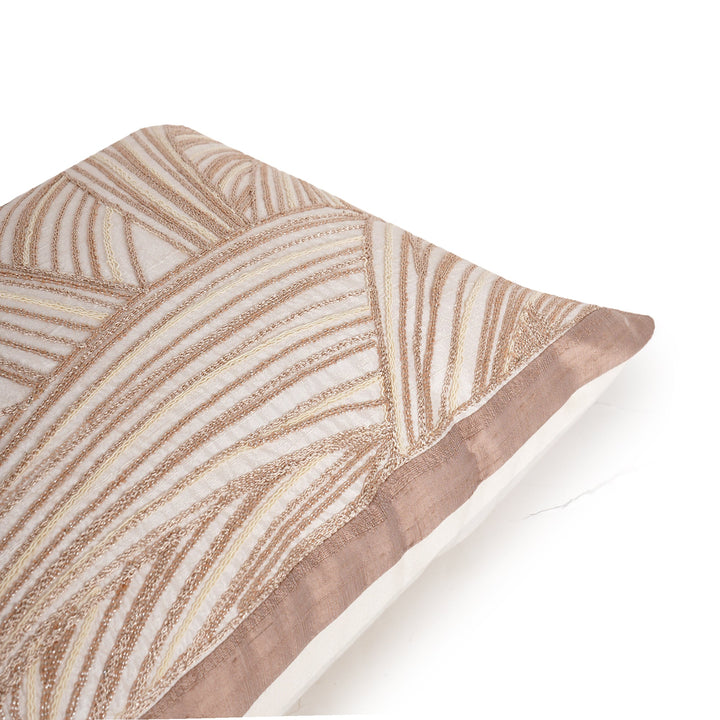 Ivory Solace Raw Silk Embroidered Cushion Cover (12 inch x 18 inch) - KHAABKA