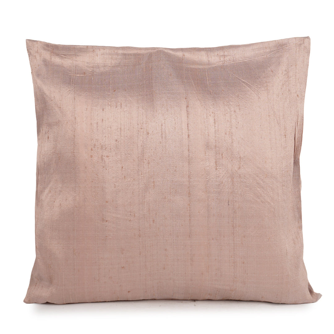 Ivory Solace Raw Silk Embroidered Cushion Cover (16 inch x 16 inch) - KHAABKA