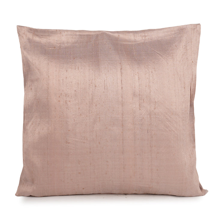 Ivory Solace Raw Silk Embroidered Cushion Cover (16 inch x 16 inch) - KHAABKA