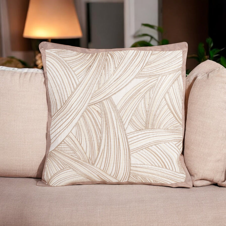 Ivory Solace Raw Silk Embroidered Cushion Cover (16 inch x 16 inch) - KHAABKA