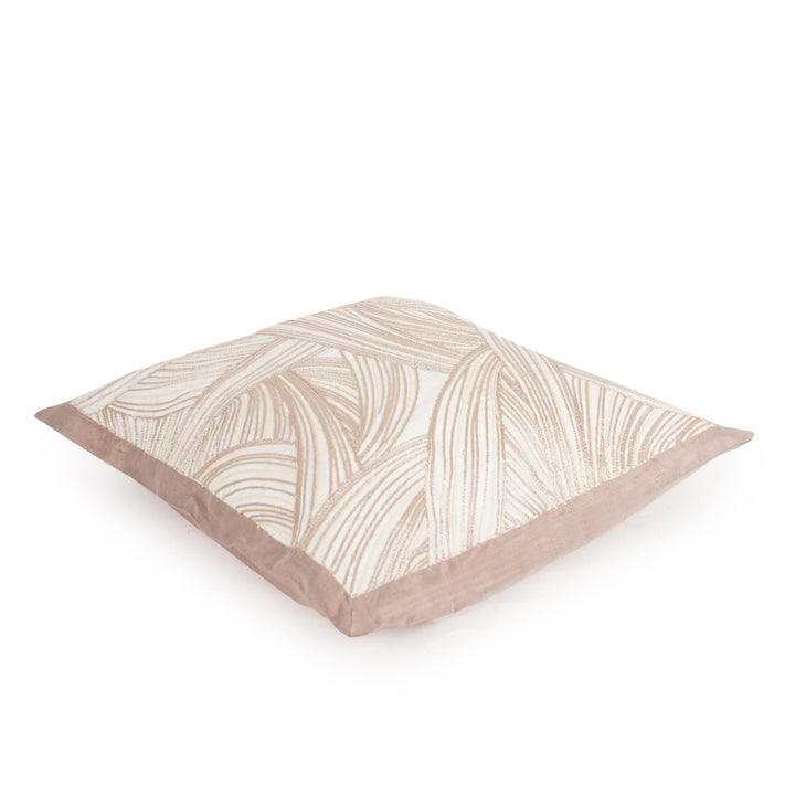 Ivory Solace Raw Silk Embroidered Cushion Cover (16 inch x 16 inch) - KHAABKA