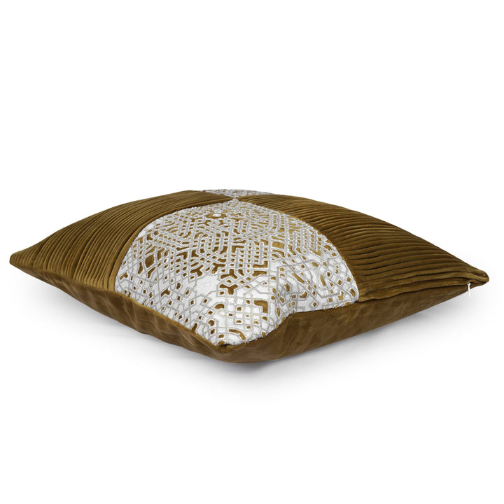 Limea Pintuck Velvet Embroidered Cushion Cover (16 inch x 16 inch) - KHAABKA
