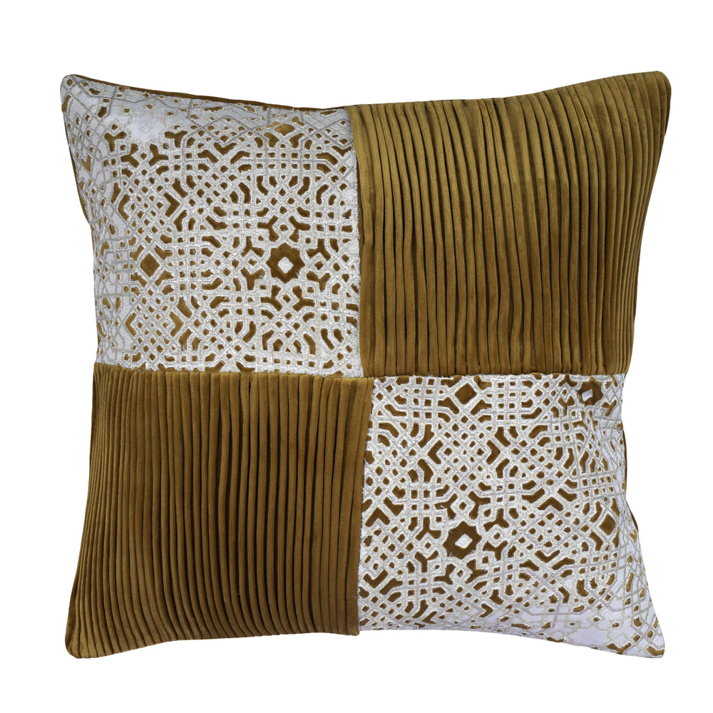Limea Pintuck Velvet Embroidered Cushion Cover (16 inch x 16 inch) - KHAABKA