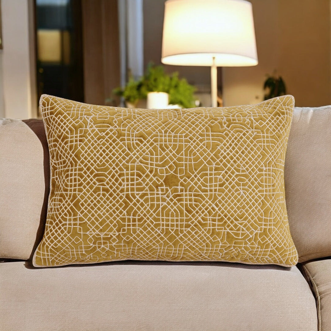 Limea Quilted Velvet Embroidered Cushion Cover (12 inch x 18 inch) - KHAABKA