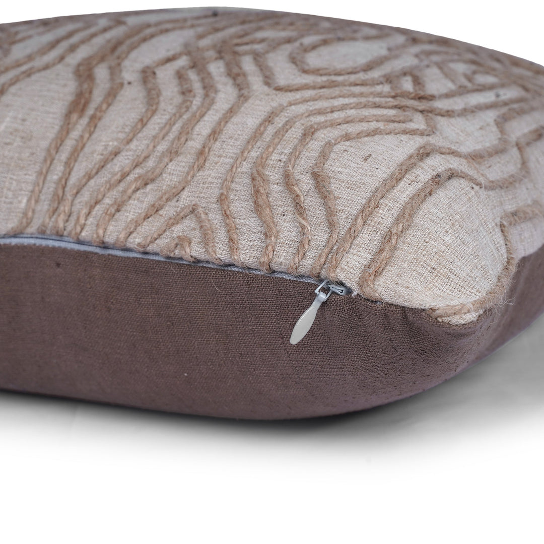 Meadow Jute Linen Embroidered Cushion Cover (16 inch x 16 inch) - KHAABKA