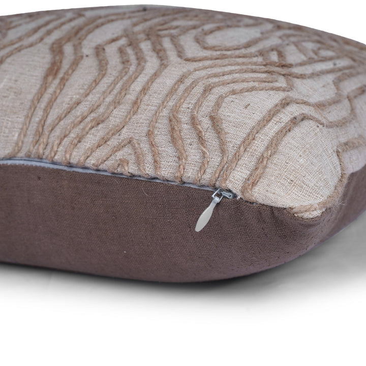 Meadow Jute Linen Embroidered Cushion Cover (16 inch x 16 inch) - KHAABKA