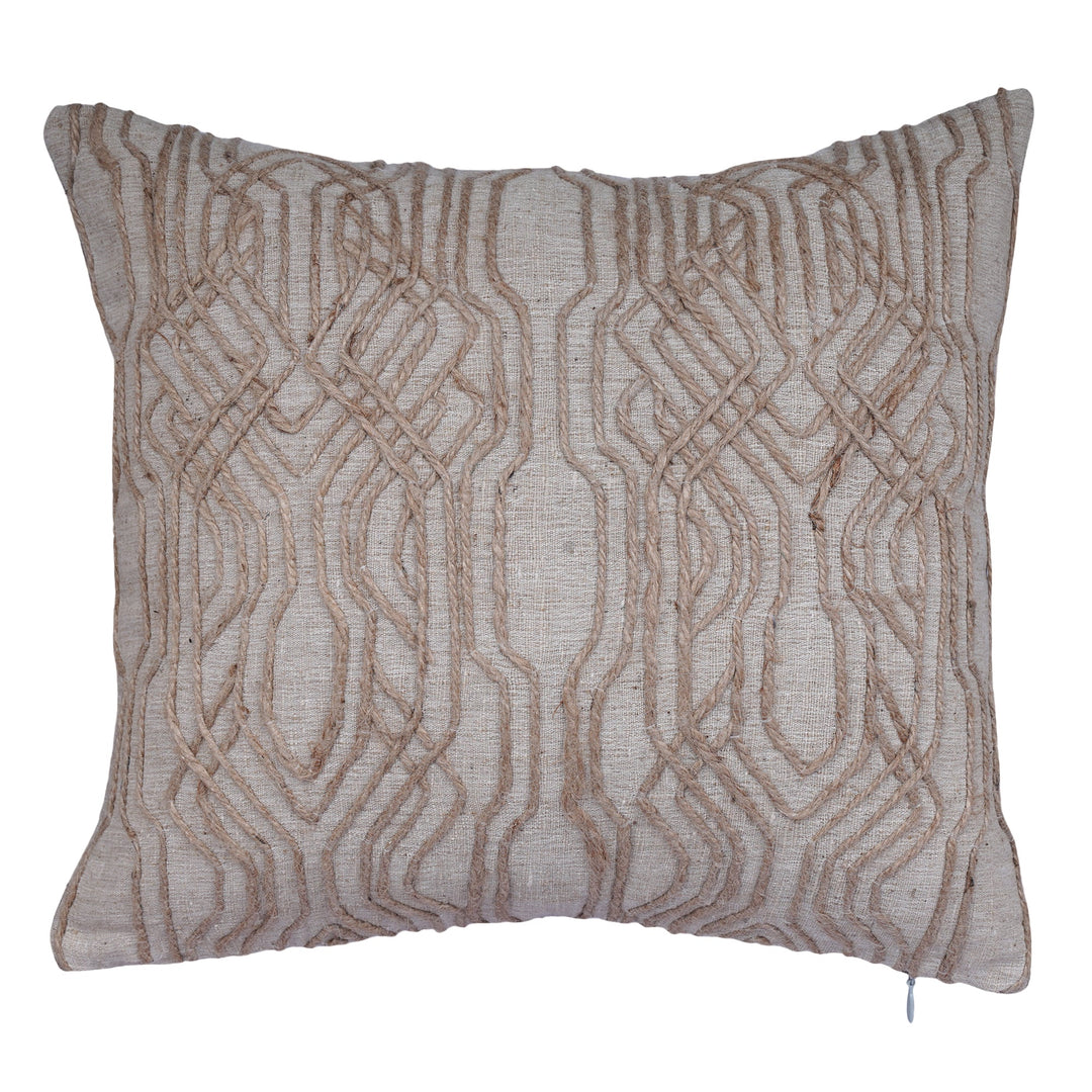 Meadow Jute Linen Embroidered Cushion Cover (16 inch x 16 inch) - KHAABKA