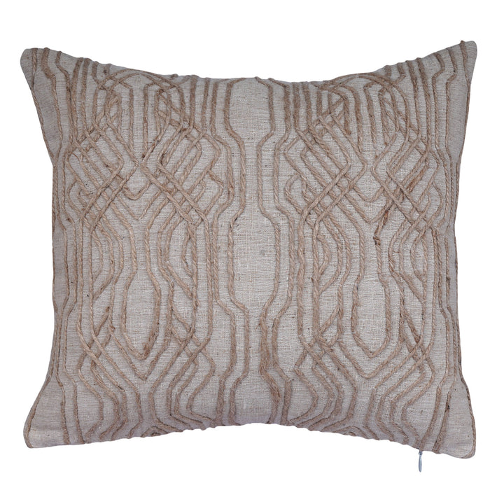 Meadow Jute Linen Embroidered Cushion Cover (16 inch x 16 inch) - KHAABKA