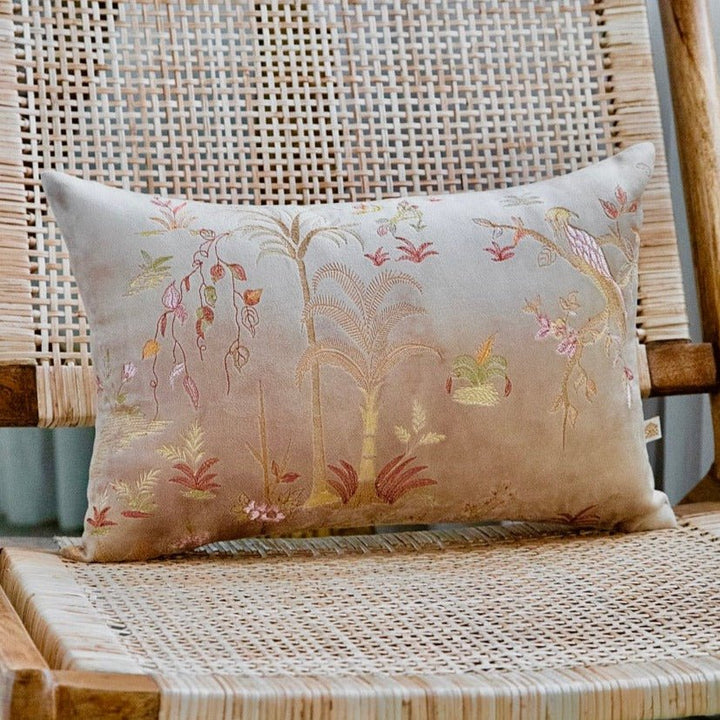 Meher Flora and Fauna Velvet Embroidered Cushion Cover (12 inch X 18 inch) - KHAABKA