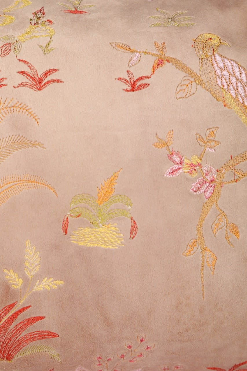 Meher Flora and Fauna Velvet Embroidered Cushion Cover (12 inch X 18 inch) - KHAABKA